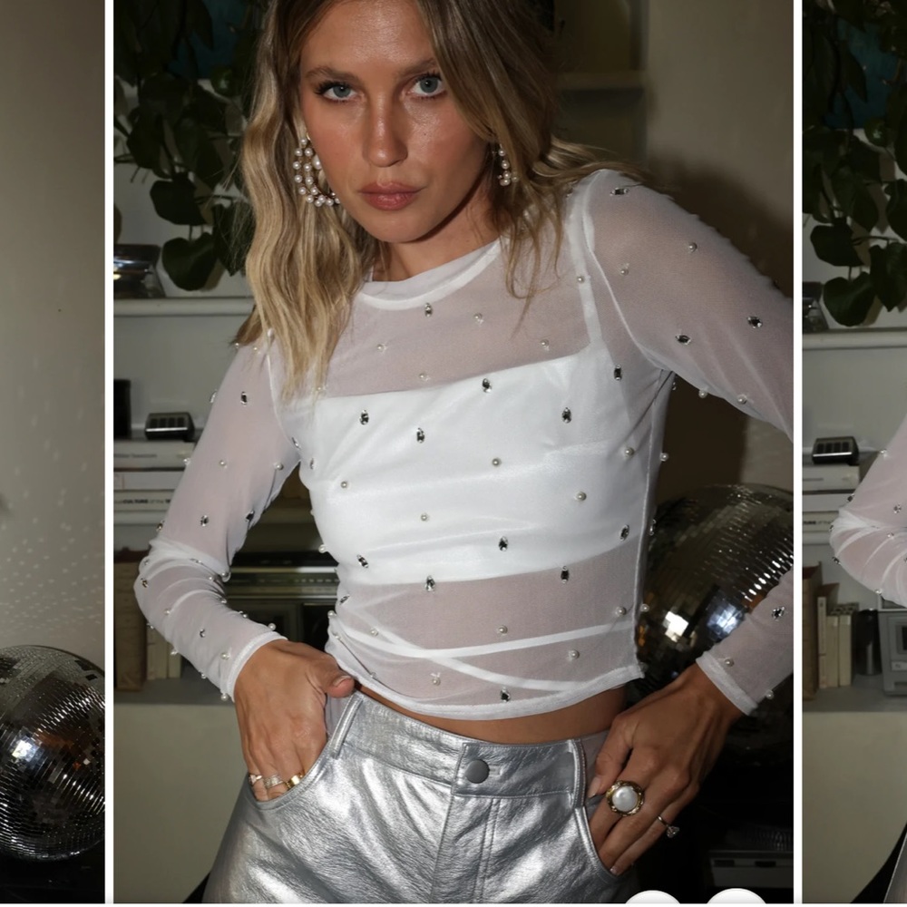 Elora embellished mesh top